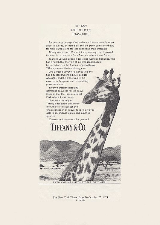 Original Tiffany Ad debuting tsavorite to the world in 1974, The New York Times Final