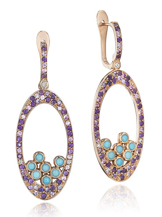 Yoki Earrings in 18-karat gold set with amethysts, sapphires, turquoises, and diamonds. 