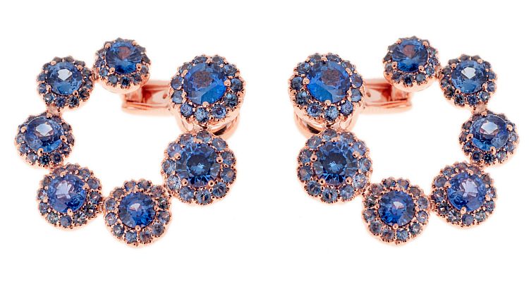 Selim Mouzannar Beirut Circle earrings in 18-karat pink gold set with 9.12 carats of sapphires. 