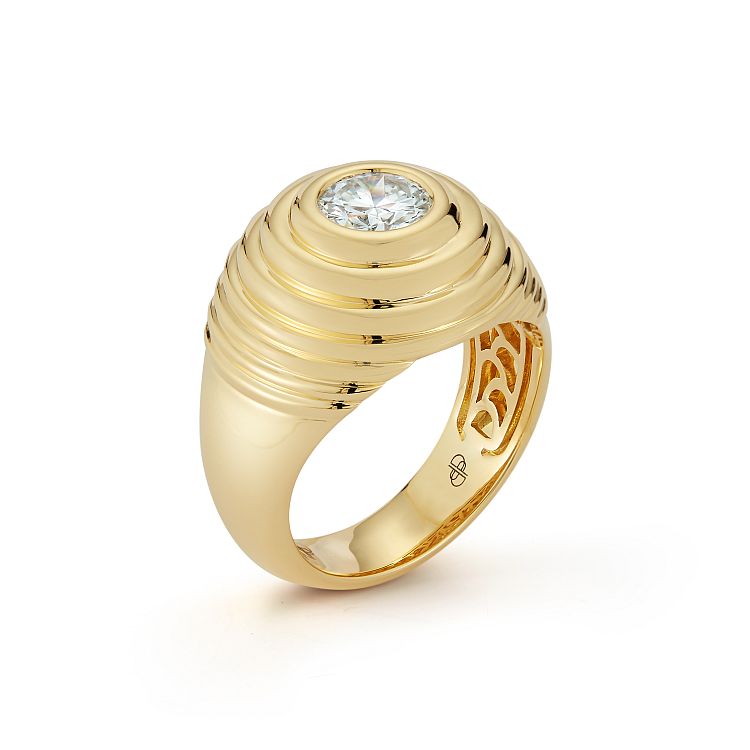 Deborah Pagani Honey Reset ring in 18-karat yellow gold with diamond center. 
