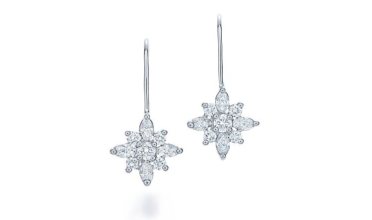 Kwiat Star Drop earrings in platinum and 18-karat white gold set with marquise and round brilliant diamonds. 