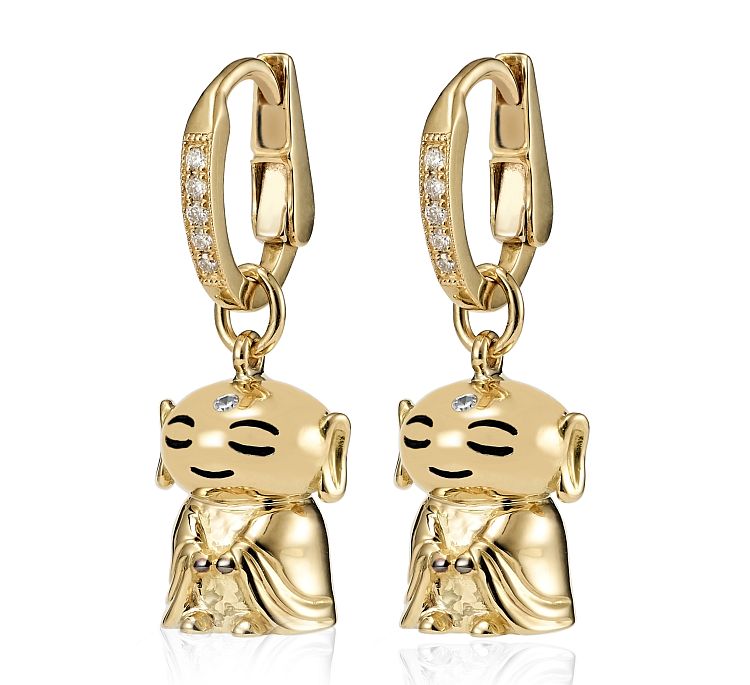 Adage Adorable Baby Monk charm earrings in 18-karat gold and diamonds. 