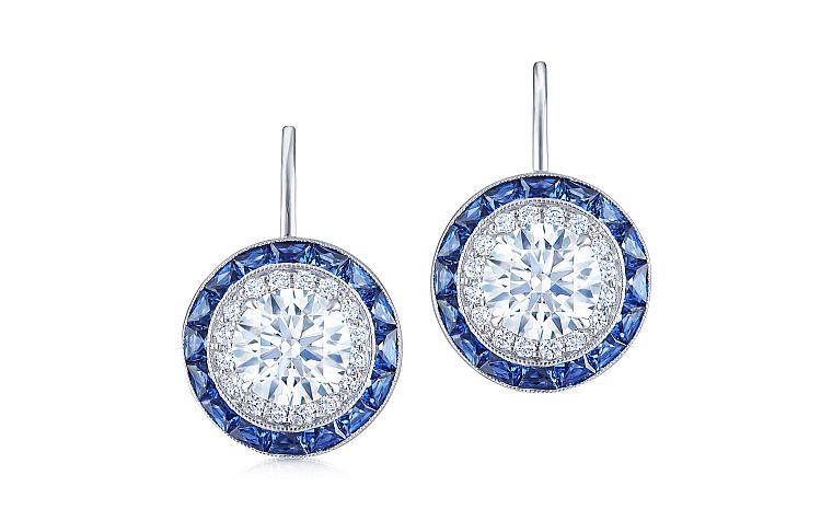 Kwiat Silhouette drop earrings in 18-karat white gold with diamonds and sapphires. 