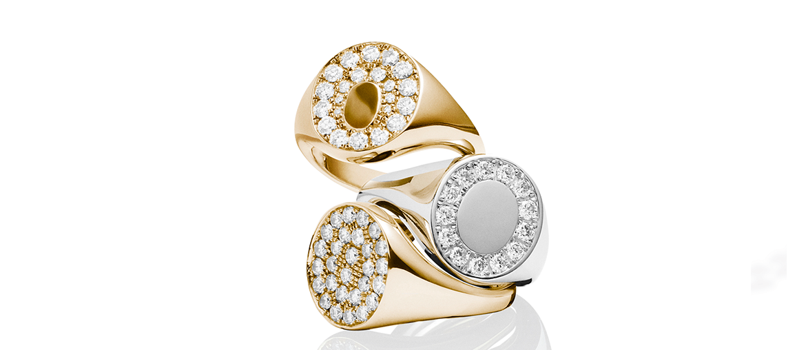 Rebekka Notkin 14-karat gold and diamond Moment signet rings