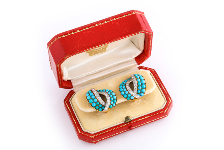 Cartier turquoise and diamond earrings from A La Vieille Russie