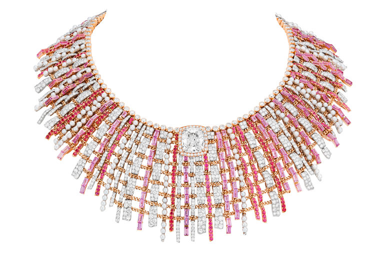 Chanel tweed-couture-necklace pink sapphires, spinels, diamonds in platinum and pink gold