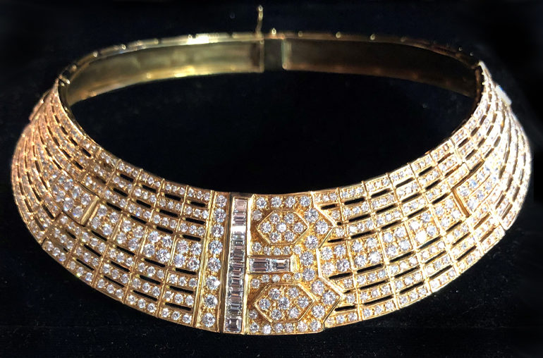 18 karat gold and diamond Torque collar necklace Circa 1960 from Beverley R Jewelry