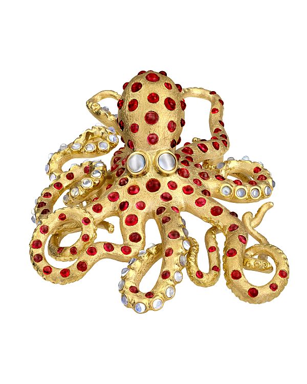 Paula Crevoshay “Ula,” an octopus in 18K gold set with spinel and moonstone.