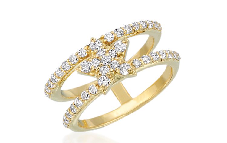 Misahara Double Star Bright ring in 18-karat yellow gold with 0.85 carats of white diamonds, from the Seregenti collection. 