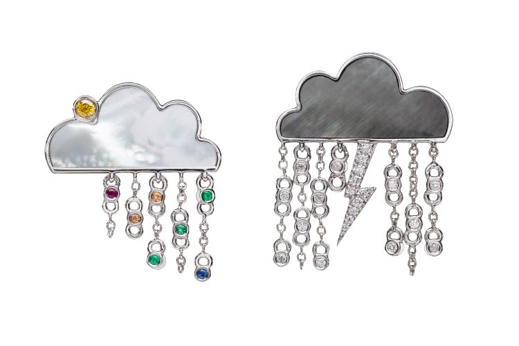 Armoura Somewhere over the Rainbow earrings featuring diamonds, sapphires and mother-of-pearl in 14-karat white gold.