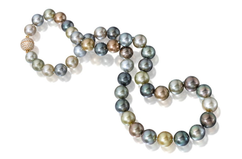 Assael necklace with J. Hunter Fiji pearls and a diamond clasp.