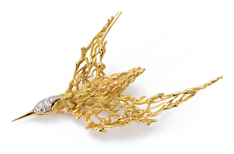 Chaumet (est. 1780), France, Pierre Sterlé, designer, Bird Brooch, 1960s, gold, diamonds, Courtesy of the Cincinnati Art Museum, Collection of Kimberly Klosterman, Photography by Tony Walsh