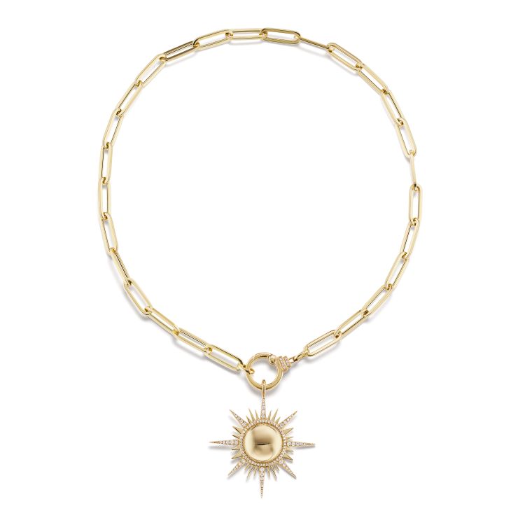 Sorellina Il Sole pendant in 18-karat yellow gold with diamonds, from the Tarot collection.