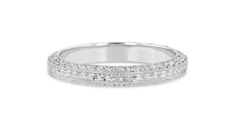 Grace Lee Engraved Angled Band with Diamond Side