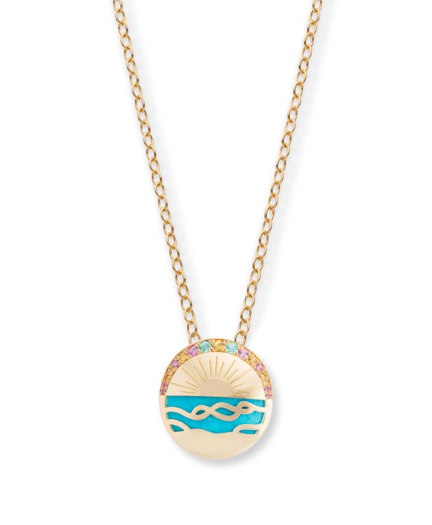 Nouvel Heritage Seaside medallion with sapphire, turquoise and tourmaline in 18-karat yellow gold.