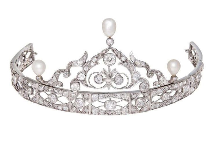 Platinum diamond and pearl tiara, circa 1910, available at N.Green & Sons. 