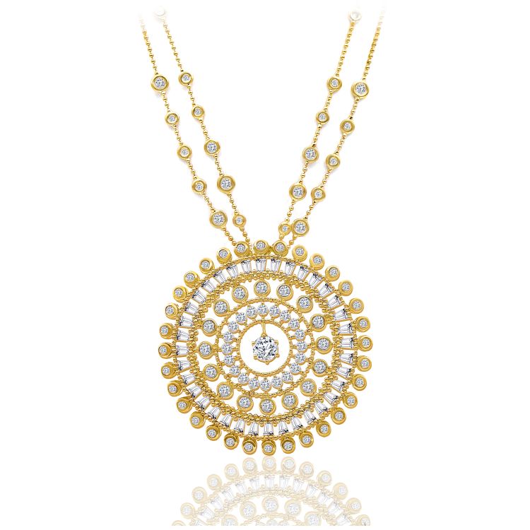 Harakh Sunlight necklace in 18-karat yellow gold set with diamonds. 