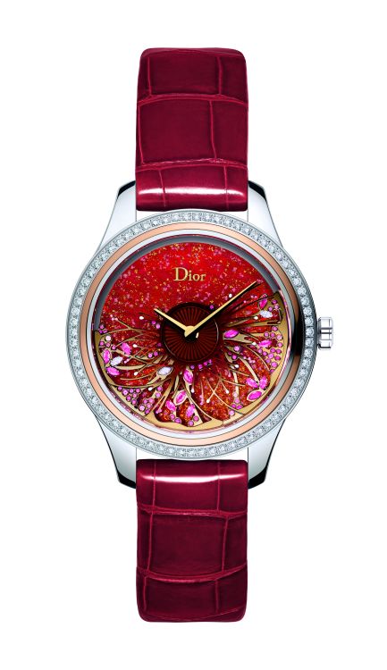 Dior Grand Bal Jardin Fleuri automatic watch with diamonds, pink sapphires, rubies and red mother-of-pearl in 18-karat rose gold.