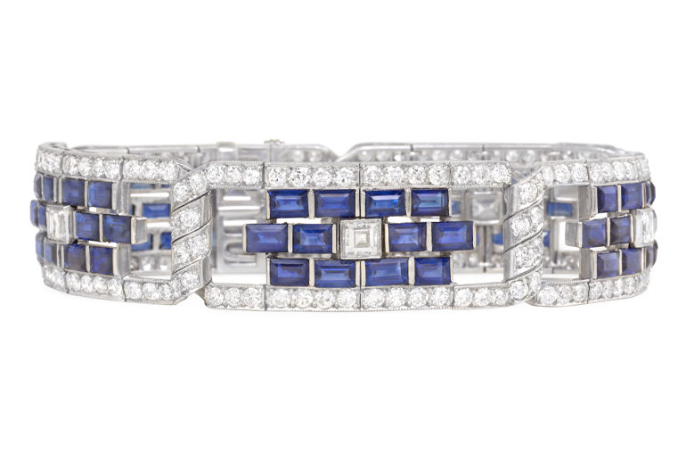 Art Deco sapphire and diamond plaque bracelet