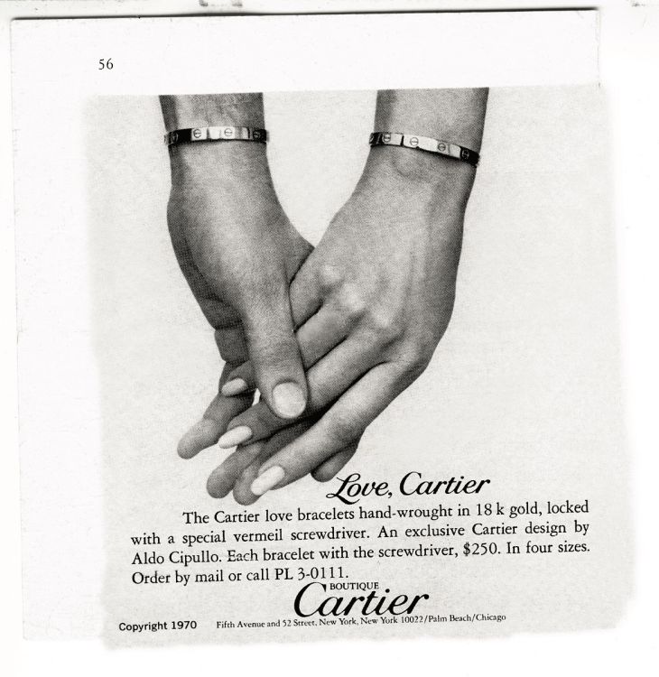 Cartier advertisement for the Love bracelet, early 1970s.
© Cartier