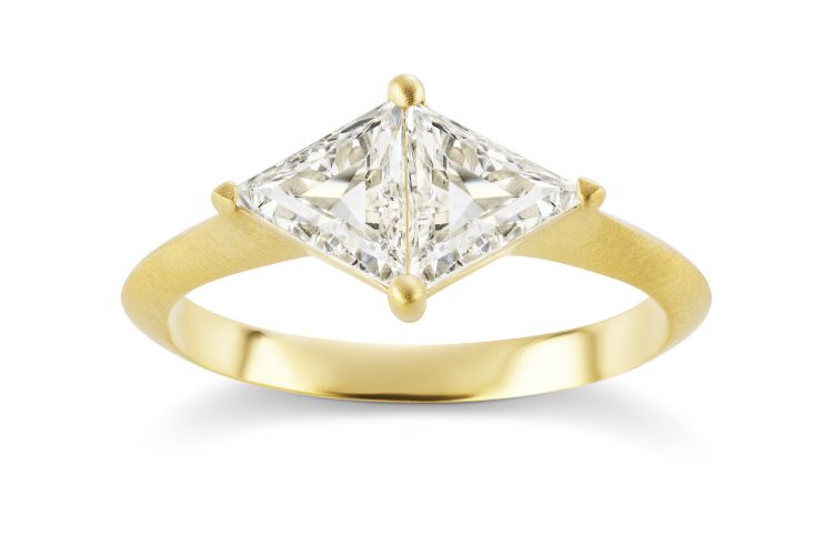 Michelle Fantaci double triangle ring set in 18-karat yellow gold set with 1.05 carat of diamonds. 