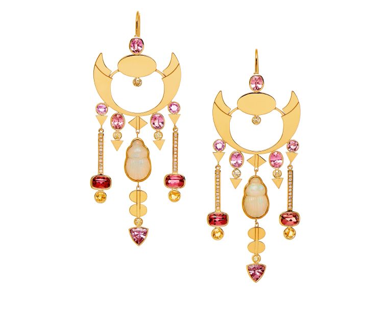 Lito Jewelery-Il Paradiso-Melissa Earrings-opals-diamonds-pink and yellow sapphires-pink tourmalines