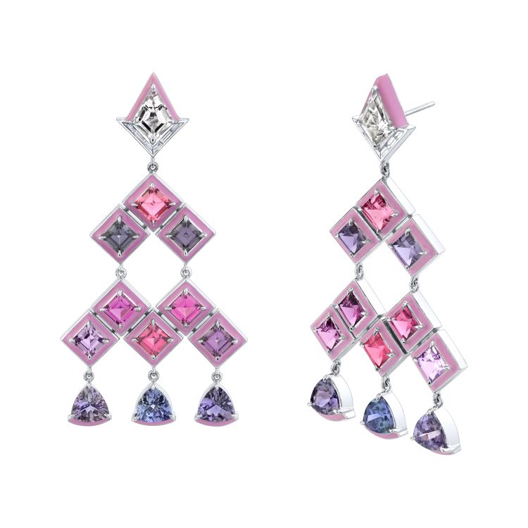 Emily P. Wheeler Princess earrings with morganites, spinels, and diamonds. 
