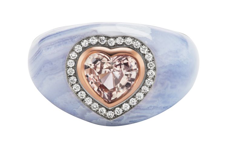 Emily P. Wheeler Chubby ring set in blue lace agate with sapphire and diamonds. 