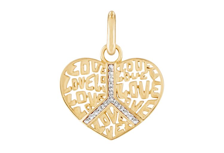 Eden Presley peace and love pendant in 14-karat yellow gold with diamonds. 