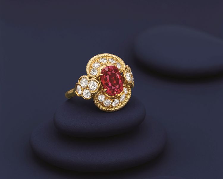 This Van Cleef & Arpels ring with a 3.21-carat, pigeon’s blood Burmese ruby and diamonds sold for HKD 3.8 million ($483,288) at Bonhams Hong Kong in June.