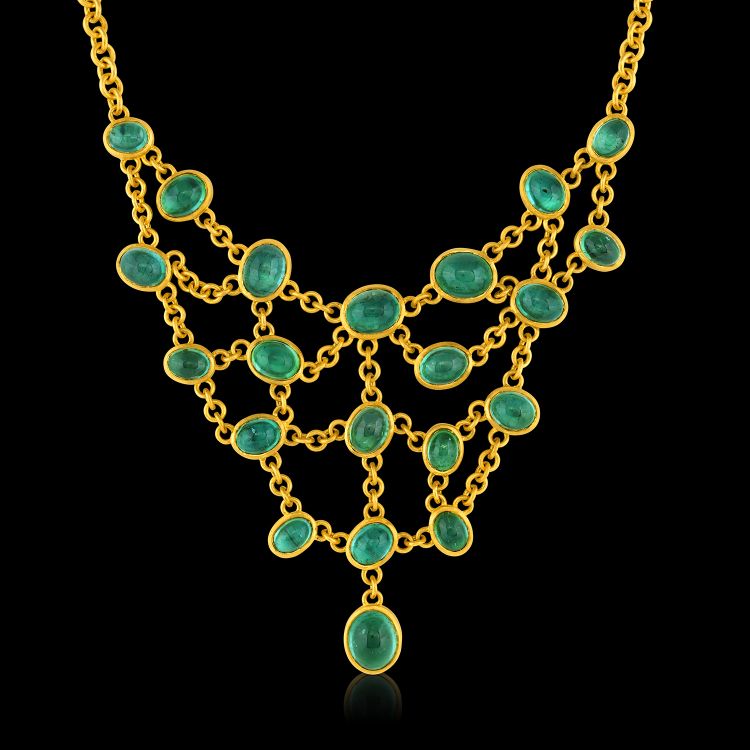 Dale Hernsdorf gorget necklace with cabochon tourmalines and handwrought chain in 22-karat gold. 