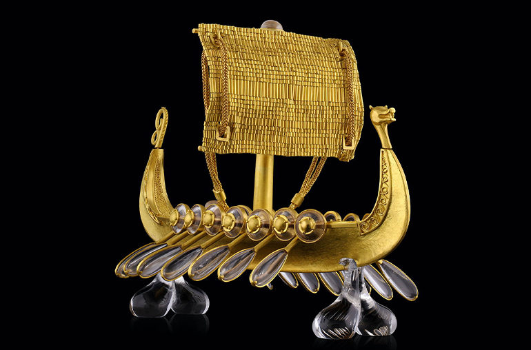 Loren Nicole Viking Trove Collection Longship transformable jewel in 22K gold and rock crystal