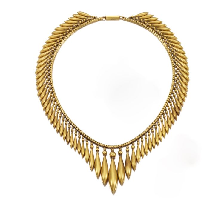 A gold fringe necklace, English, circa 1870. Photo: Understanding Jewellery. 