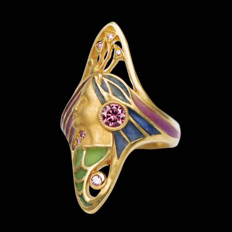 Scott West Enamel and pink-diamond ring in 18-karat gold.