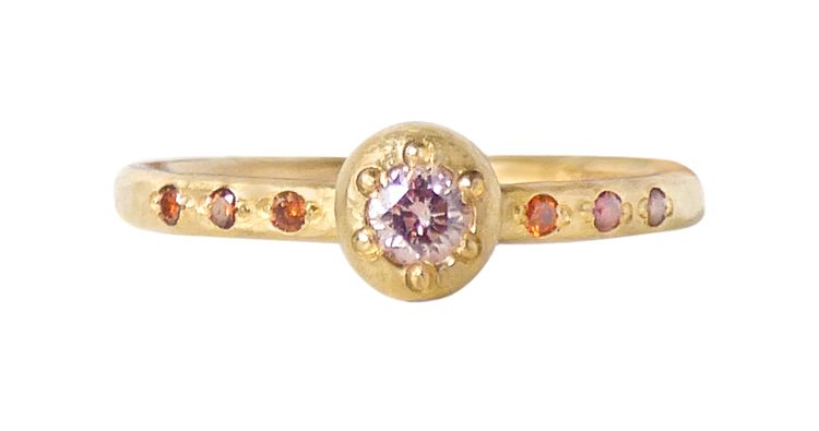 Shakti Ellenwood Caillou ring in 18-karat Fairtrade gold with pink and cognac diamonds.