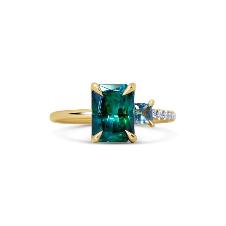 Michelle Oh aaliyah ring with tourmaline, sapphire and diamonds in 14-karat gold. Photo: Michelle Oh.