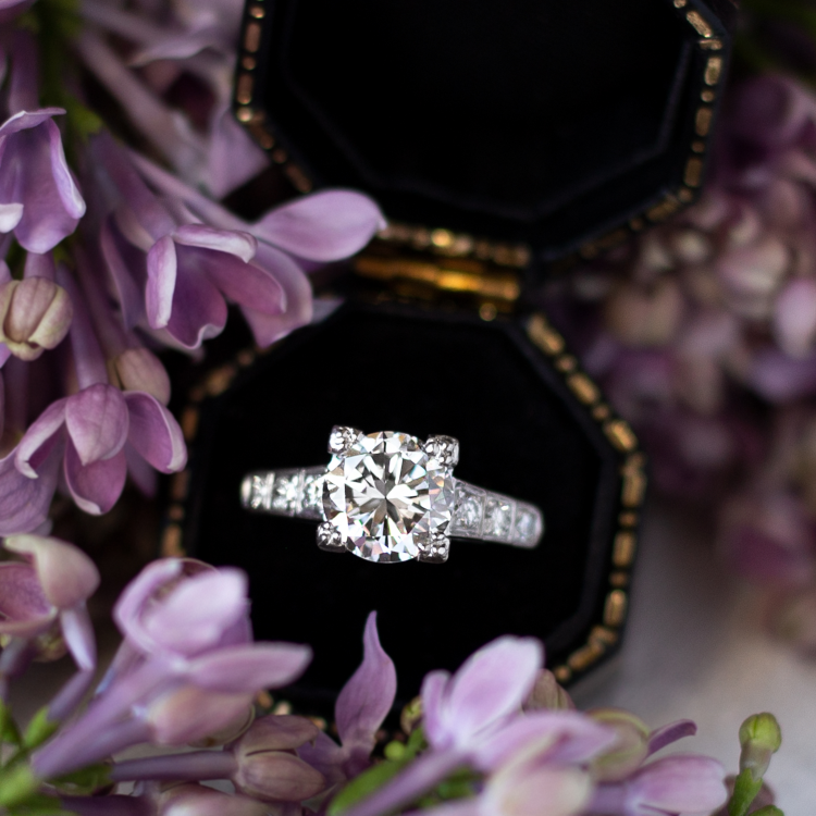 Engagement ring set with diamonds from Walton’s Antique & Estate Jewelry. Photo: Mary Rozas.