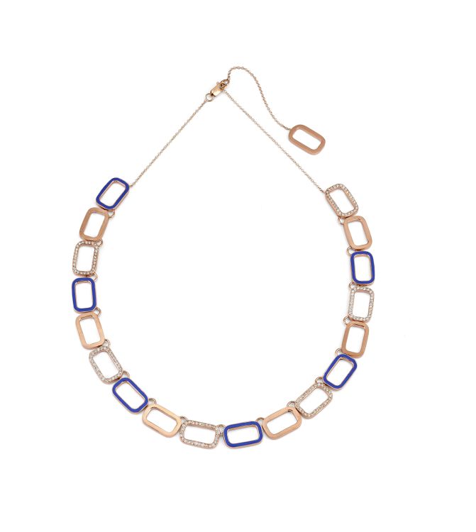 Misahara Paris chain in 14-karat rose gold set with 1.35 carats of white diamonds and blue enamel.