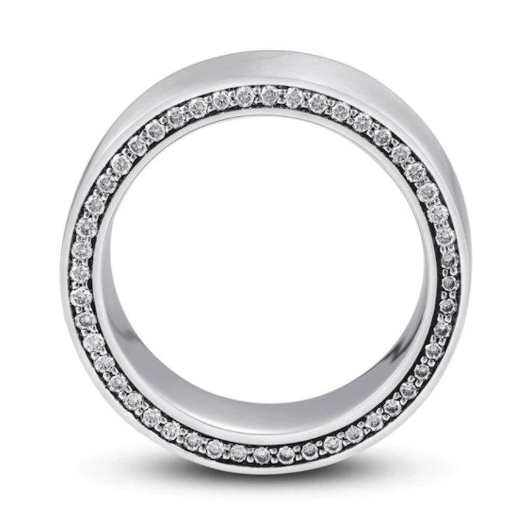 Men's wedding band with 0.5-carat round-cut diamonds, made in 14-karat white gold, by Kay Jewelers. Photo: Kay Jewelers.
