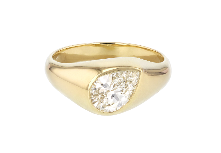 Grace Lee pear-shaped diamond signet ring in 14-karat yellow gold, $3,880. Photo: Grace Lee