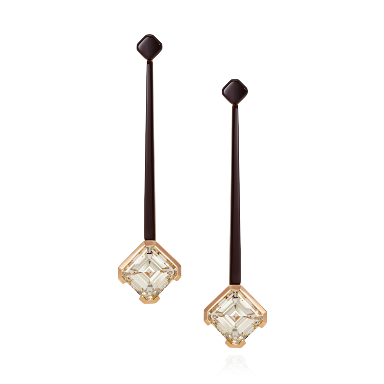 Thelma West earrings in 18-karat rose gold and ceramic with asscher-cut diamonds, price on request. Photo: Thelma West.
