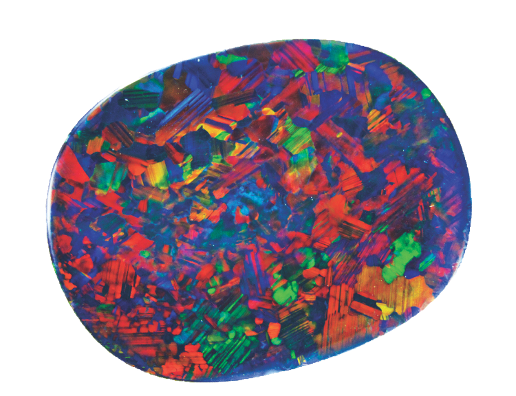 A 12.45-carat black opal with extraordinary color patterns. Photo: Paul Sedawie.