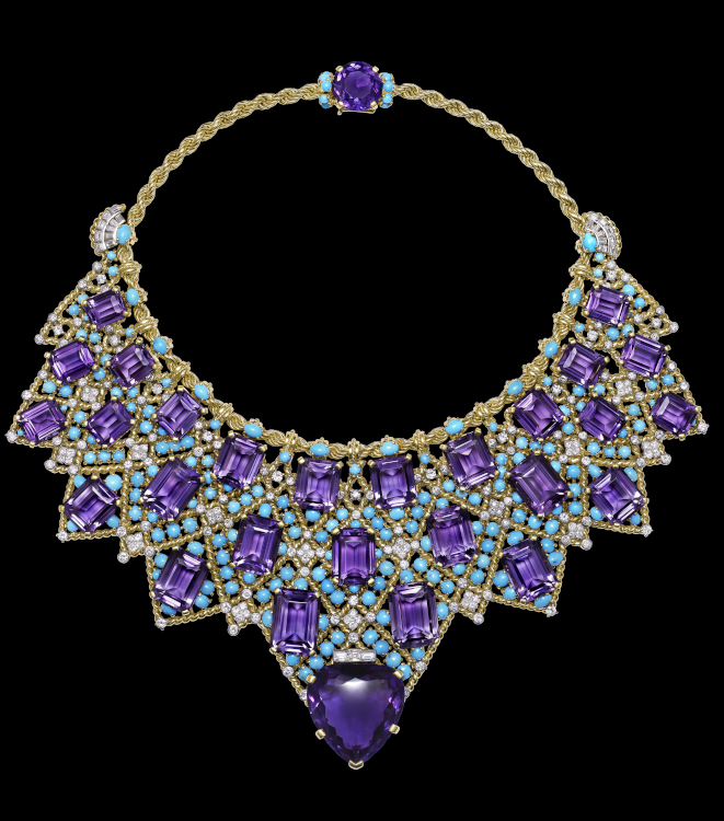 Bib necklace by Cartier Paris with amethysts, turquoise and diamonds, 1947. Photo: Nils Herrmann, Collection Cartier. 