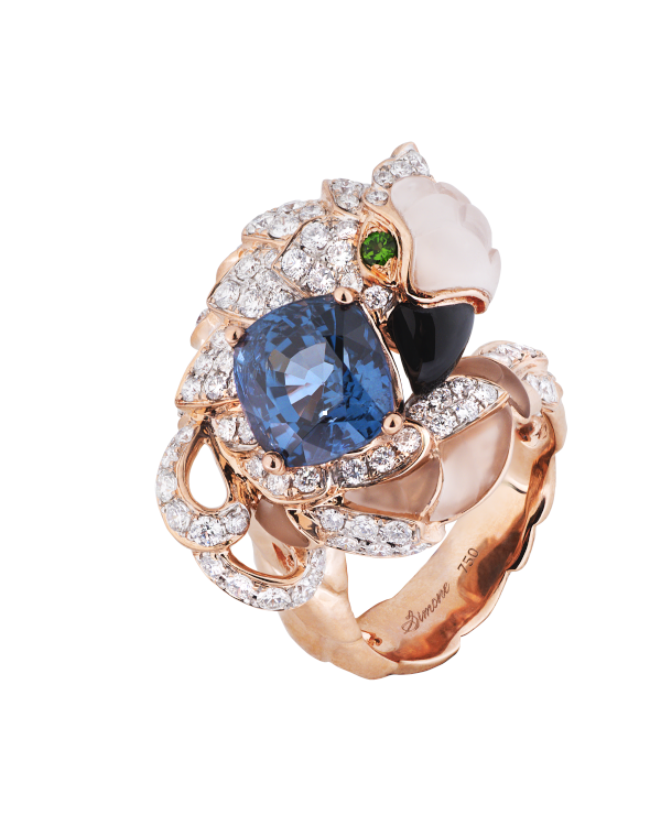 The Romantic Hope ring with blue spinel, diamonds, peridot, black mother-of-pearl and  white quartz. Photo: Simone Jewels.