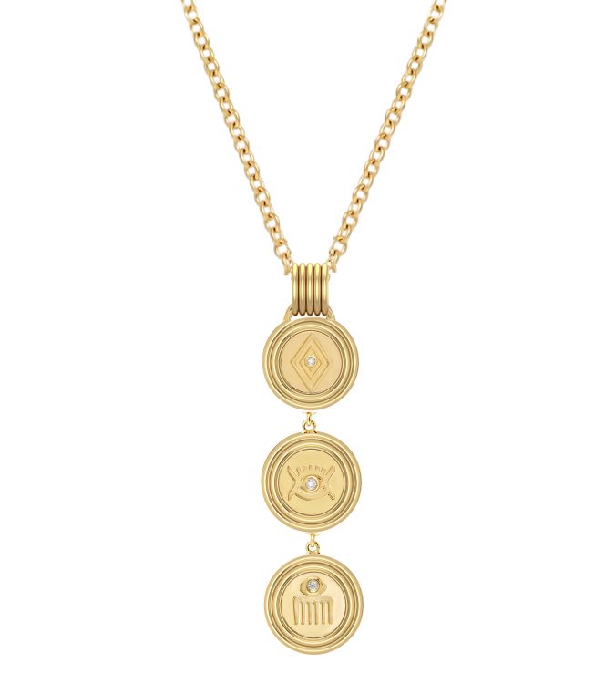 Almasika Veni Vidi Vici medallion lariat, from the Sagesse collection, in 18-karat gold with diamonds. 