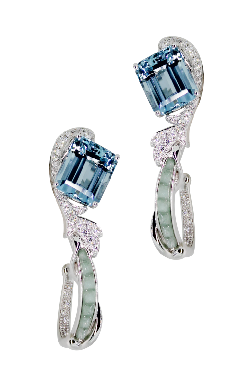 Versailles Meet East earrings with aquamarines, ice jade, and diamonds. Photo: Simone Jewels.