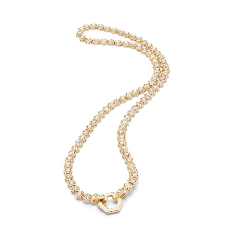 Harwell Godfrey Tennis necklace in 18-karat gold with 13.10 carats of diamonds.