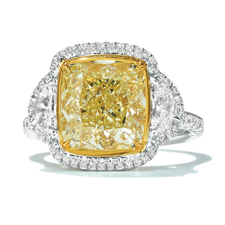 Le Vian Couture ring in platinum and Honey gold with a 6.50-carat Sunny Yellow diamond and Vanilla diamonds.