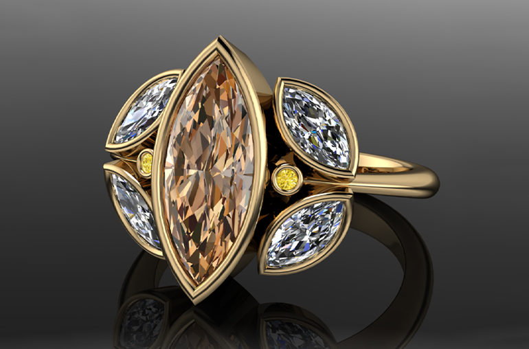 A fancy color diamond ring. Rings and photos by Peter Indorf.