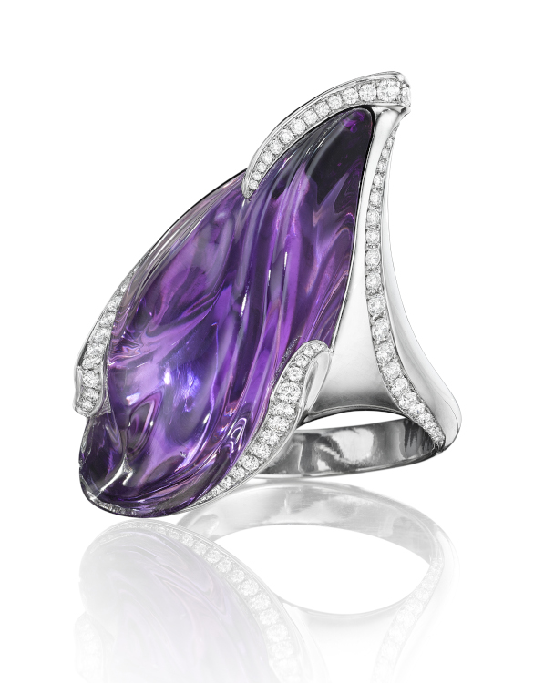 Naomi Sarna Purple Twilight ring, with diamonds and amethyst, set in platinum. Photo: Naomi Sarna.